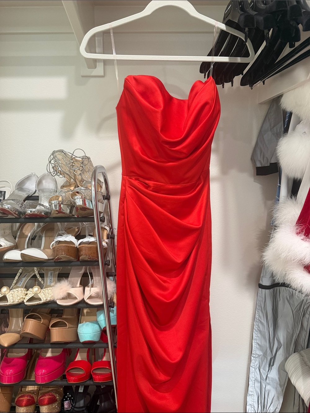 House of CB Scarlet Strapless Draped Satin Gown